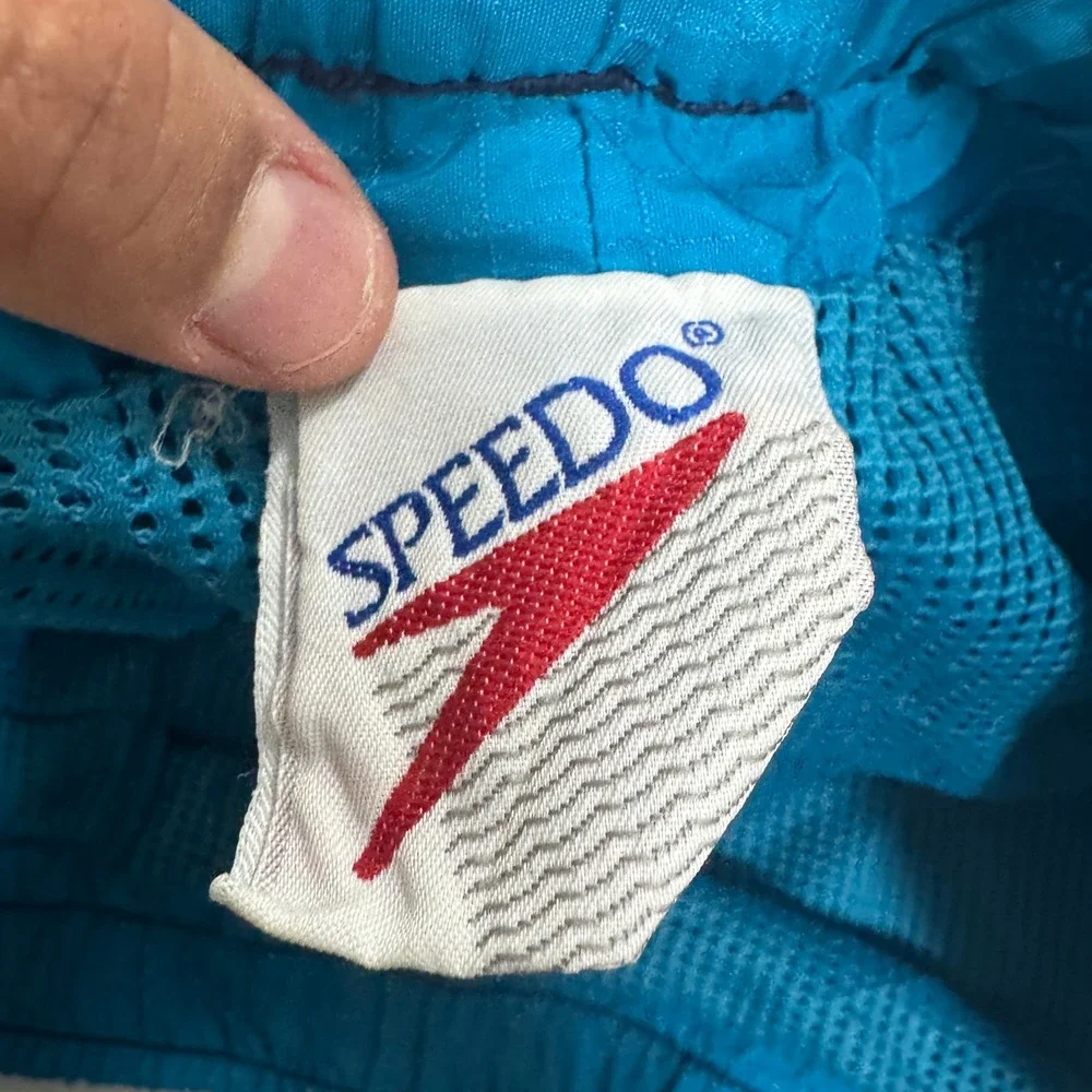 Speedo Mens Vintage Ripstop Nylon Swim Trunks Teal Blue Mesh Lined Size M 5611